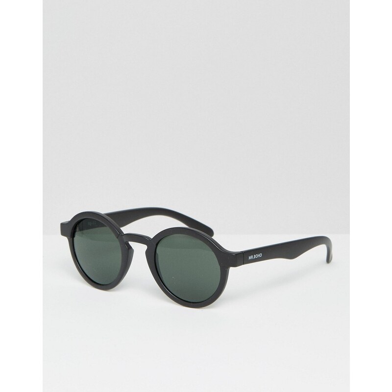 Mr Boho - Dalston - Runde Sonnenbrille in Matt-Schwarz mit klassischen Gläsern, Made In Italy - Schwarz
