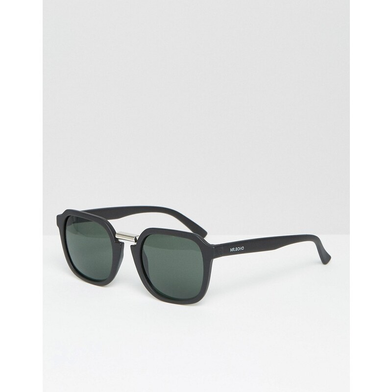 Mr Boho - Bushwick - Sonnenbrille in mattem Schwarz mit klassischen Gläsern Hergestellt in Italien - Schwarz