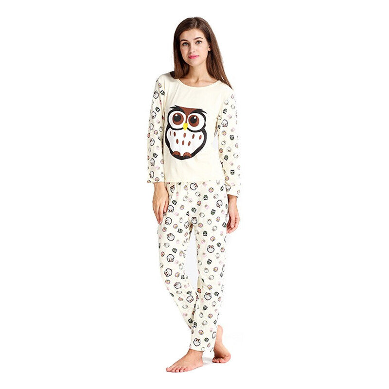 Lesara Pyjama mit Eulen-Print - Weiß - XL