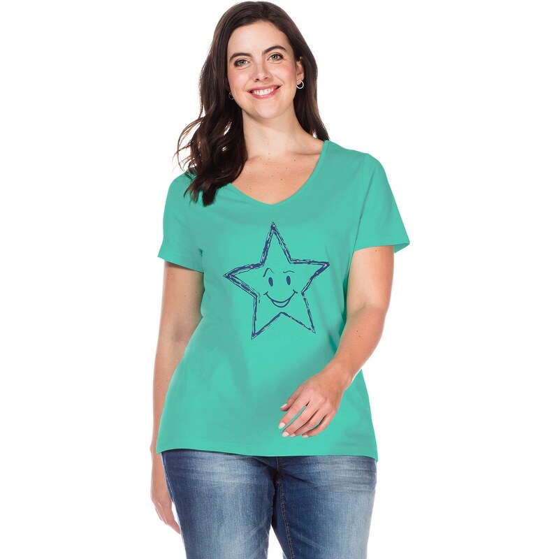 Große Größen: sheego Casual T-Shirt mit Stern-Druck, mint, Gr.40/42-56/58