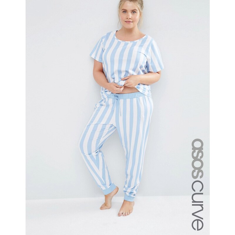 ASOS CURVE - Pyjama-Set mit T-Shirt und Hose mit Liegestuhlstreifen - Mehrfarbig