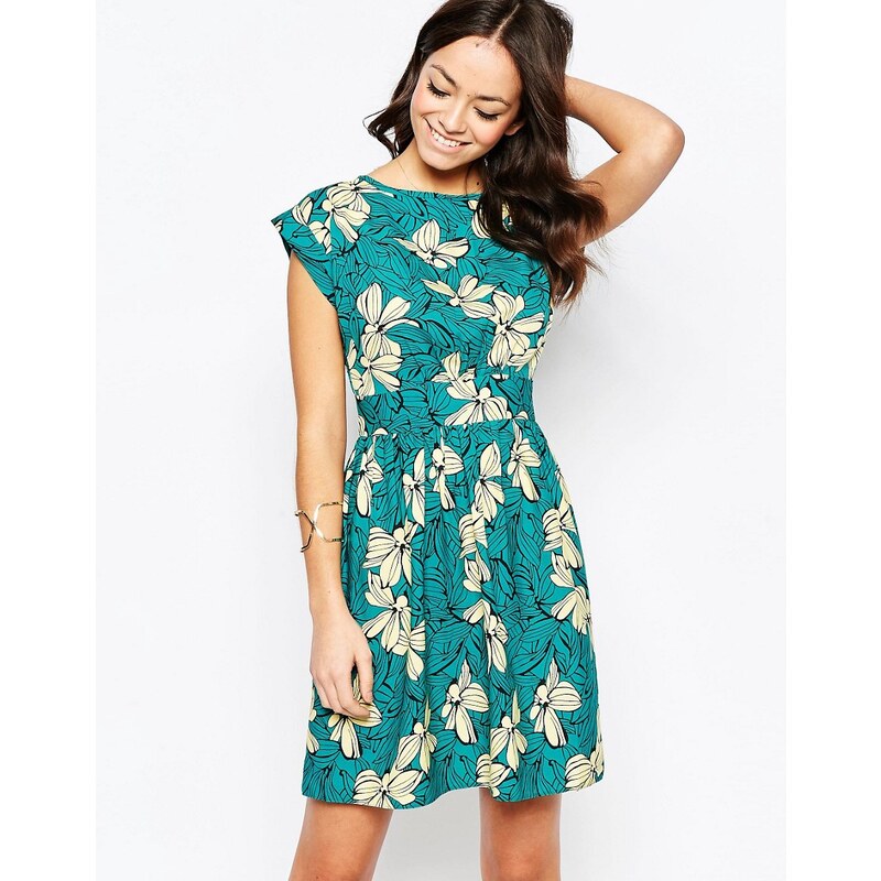 Closet London Closet - Blu - Kleid mit hellem Blumenprint und geschnürter Rückseite - Grün