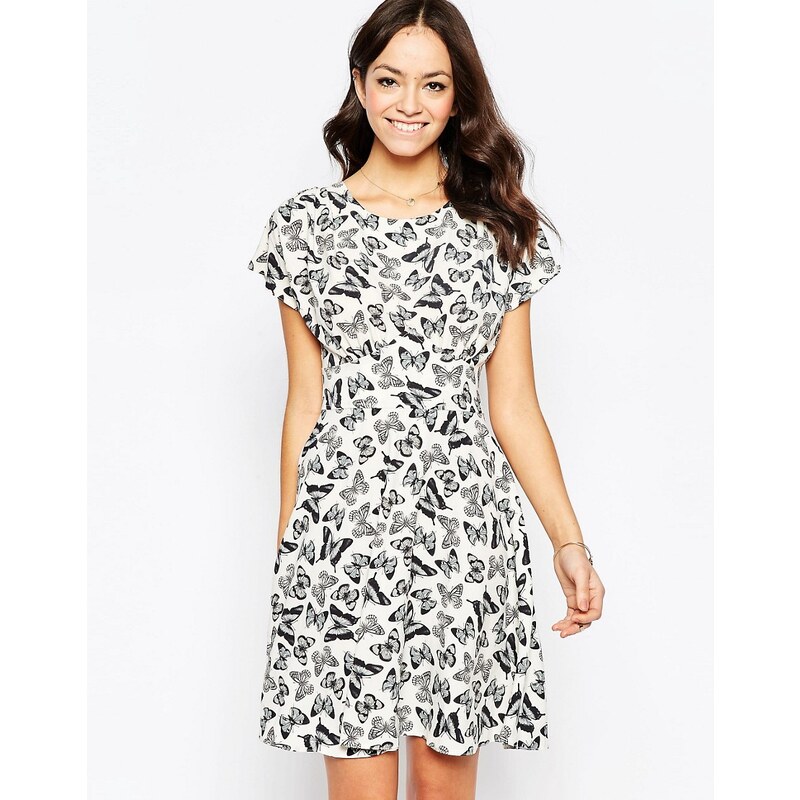 Closet London Closet - Hinten geschnürtes Kleid mit Schmetterlingprint - Weiß