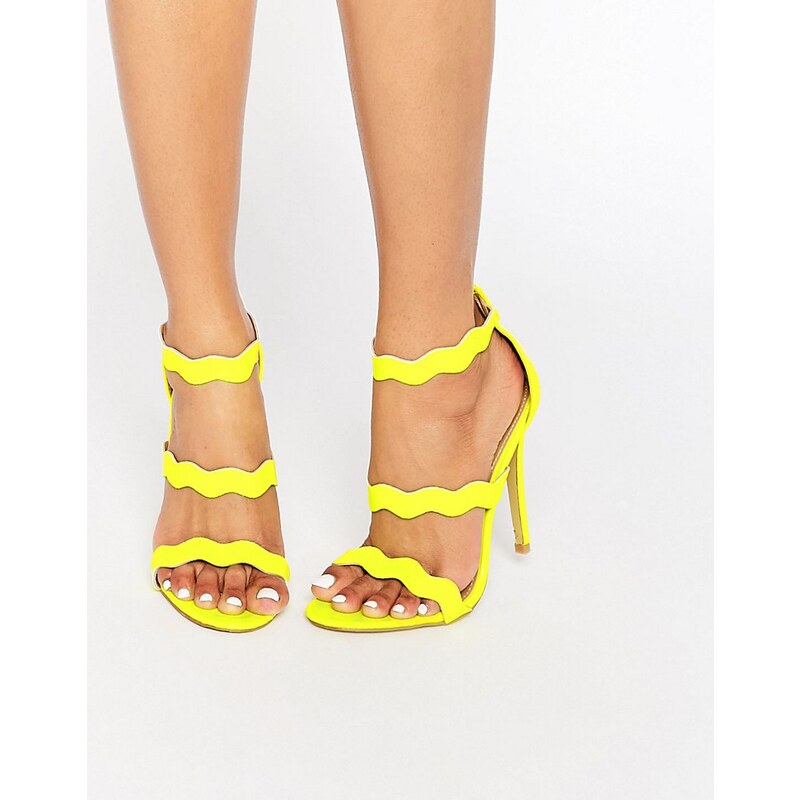 Public Desire - Ela - Sandalen mit Absatz und Riemchen in Neongelb - Gelb
