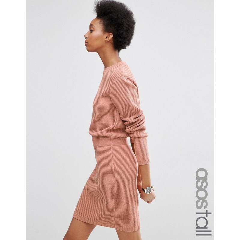 ASOS TALL - Kleid mit elastischem Taillembund und Ziernaht - Rosa