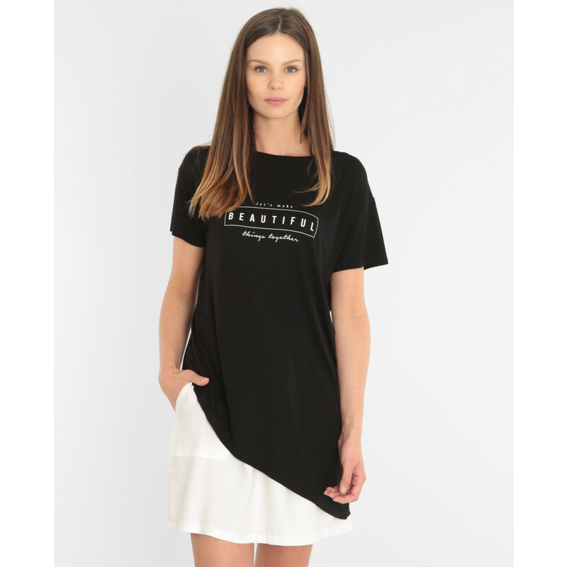 Asymmetrisches T-Shirt mit Schriftzug Schwarz, Größe M -Pimkie- Mode für Damen