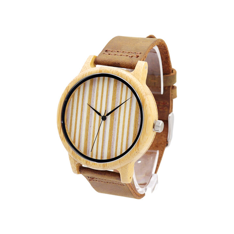Lesara Bambus-Armbanduhr mit gestreiften Zifferblatt