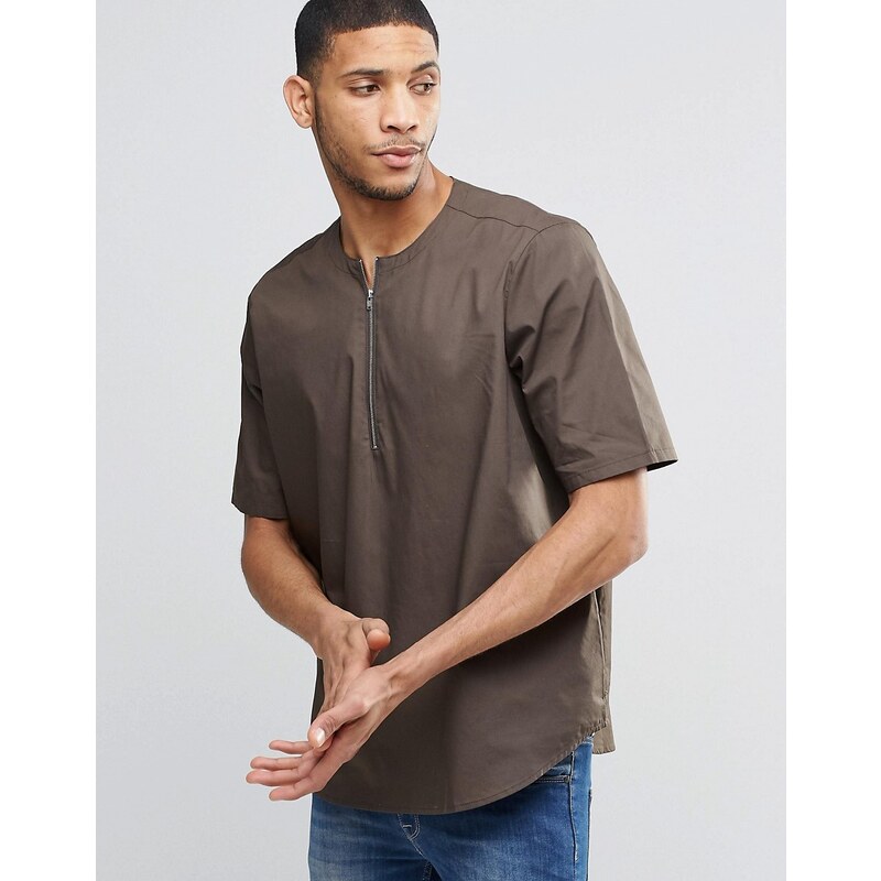 ASOS - Braunes T-Shirt mit Reißverschluss - Bronze