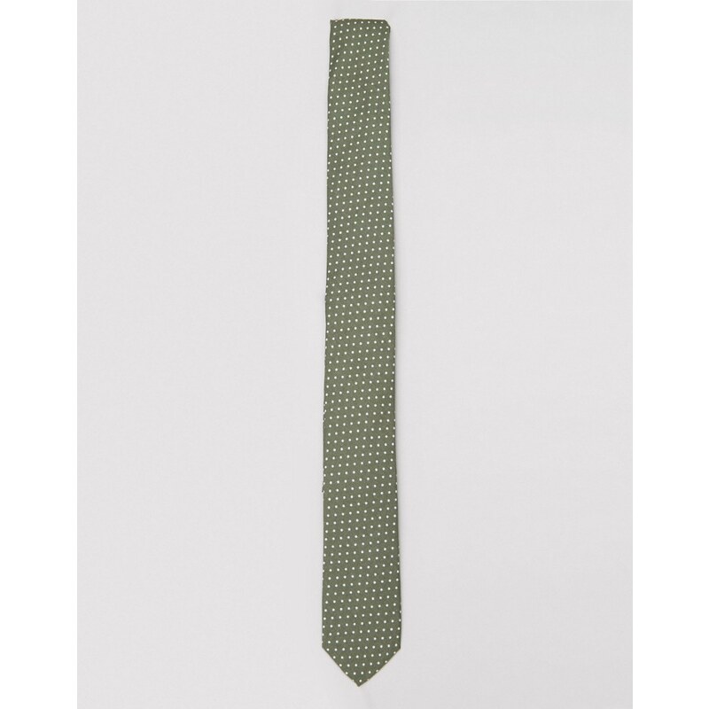 ASOS - Schmale Krawatte in Khaki mit Punkten - Grün