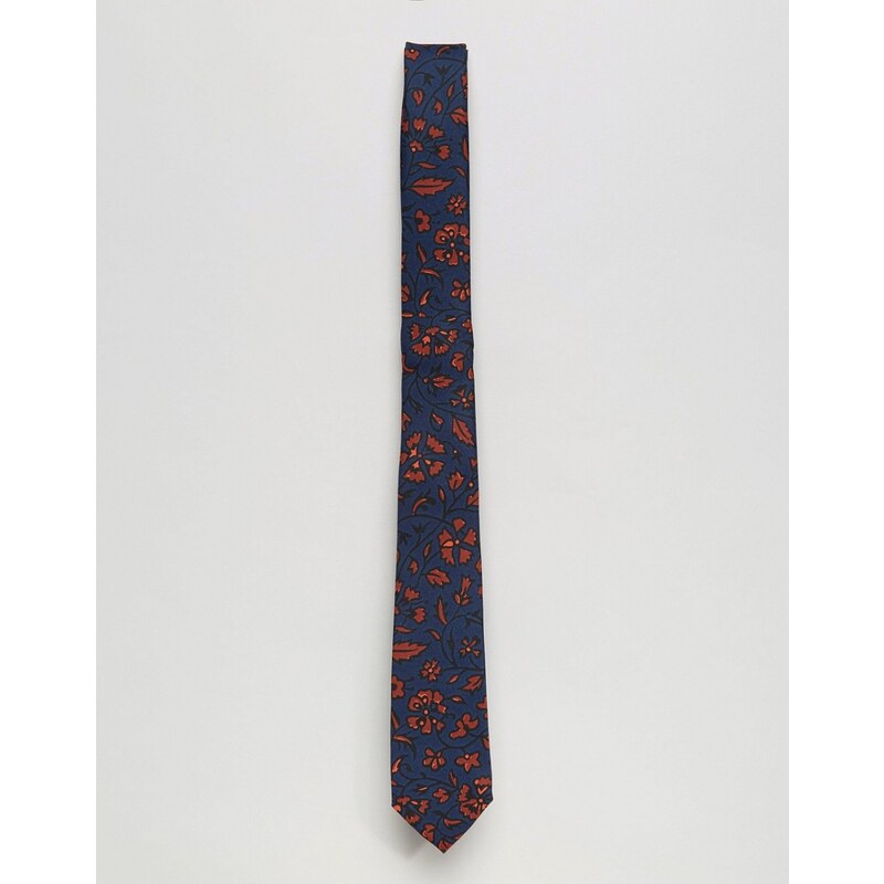 ASOS - Krawatte mit dunklem Blumenmuster - Marineblau