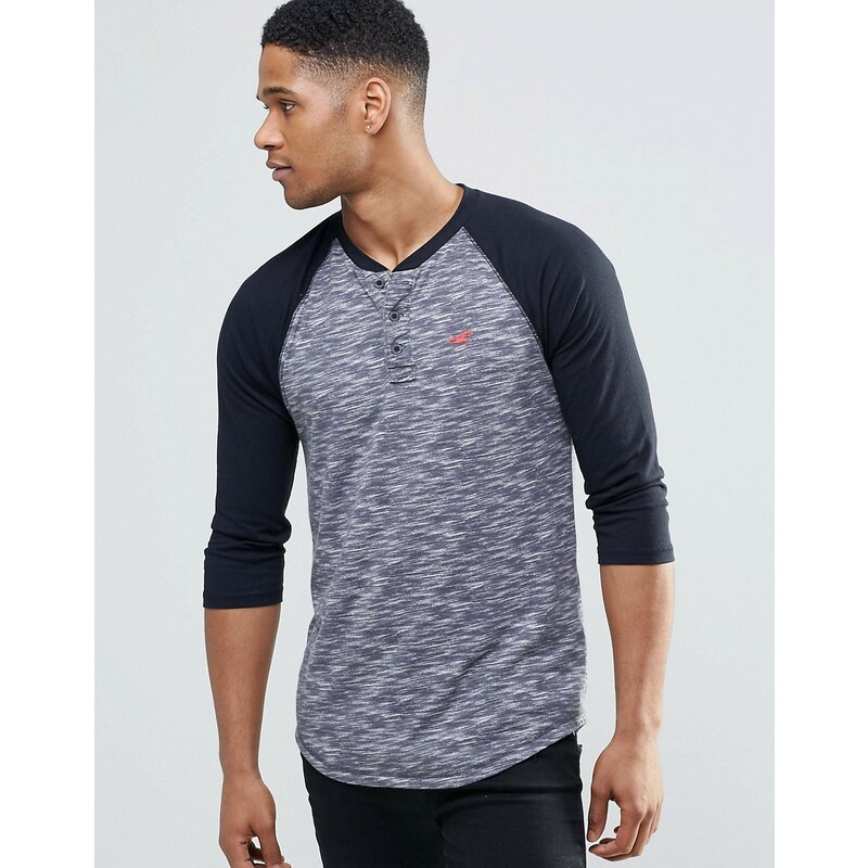Hollister - Schmales Baseball-T-Shirt mit 3/4-Ärmeln, grau - Grau