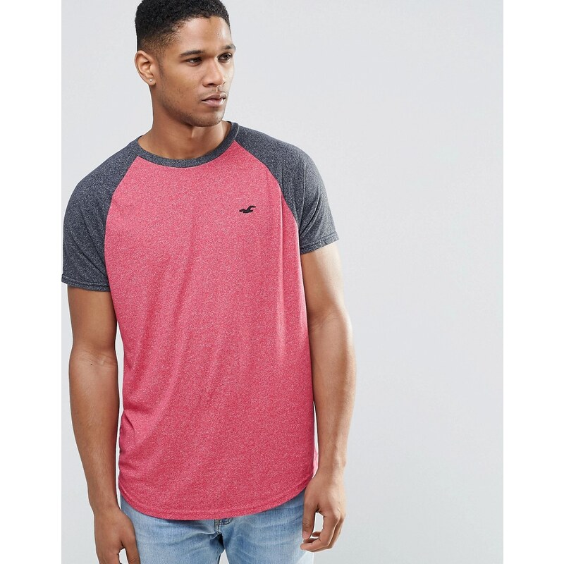 Hollister - Schmales T-Shirt mit kontrastierenden Raglanärmeln, rosa - Rosa