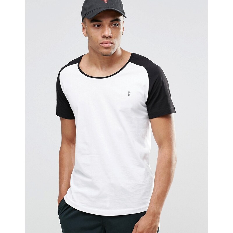 Ringspun - T-Shirt mit U-Ausschnitt, Raglanarm und Strandmotiv, Kombiteil - Weiß