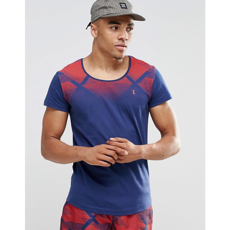 Ringspun - T-Shirt mit U-Ausschnitt und Strandmotiv, Kombiteil - Marineblau