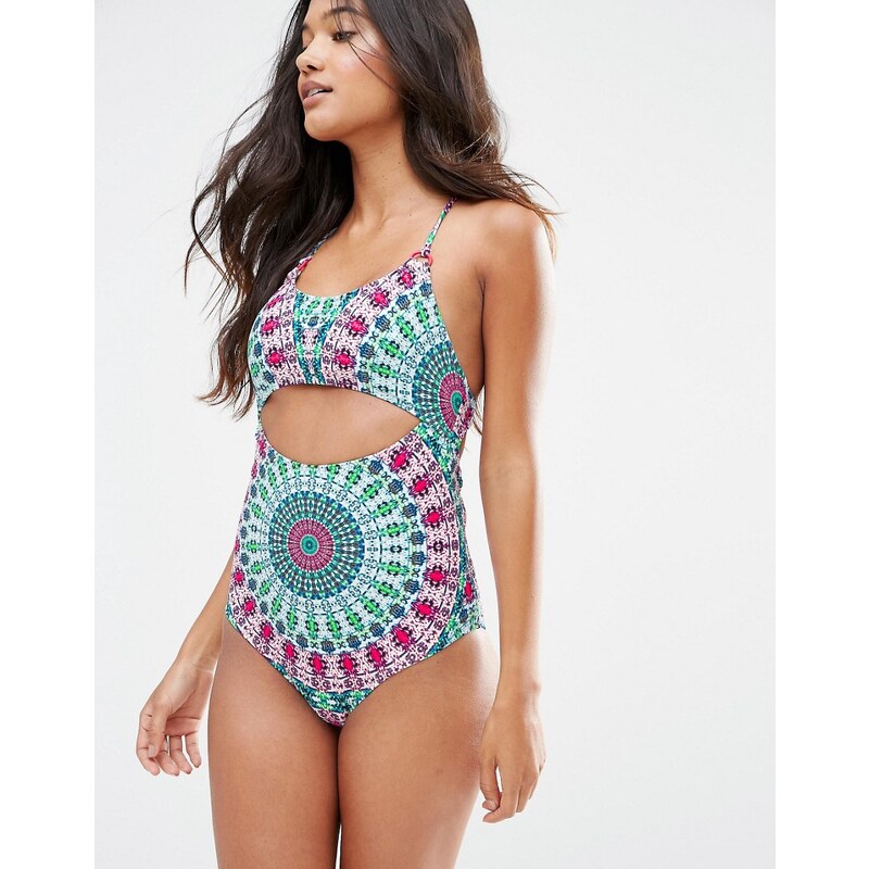 Hobie - Badeanzug mit Riemchen-Rücken und Medaillon-Print - Mehrfarbig