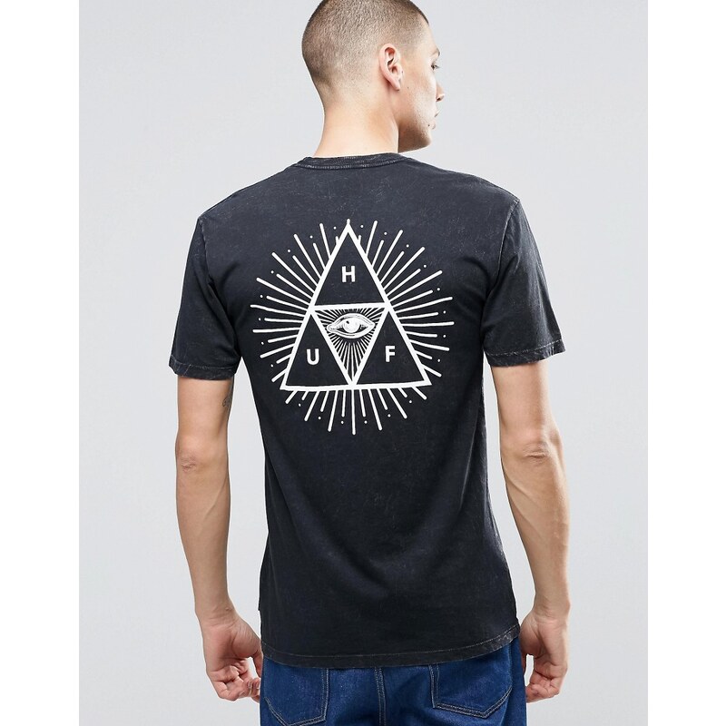 HUF - T-Shirt mit dreieckigem Augen-Print hinten - Schwarz