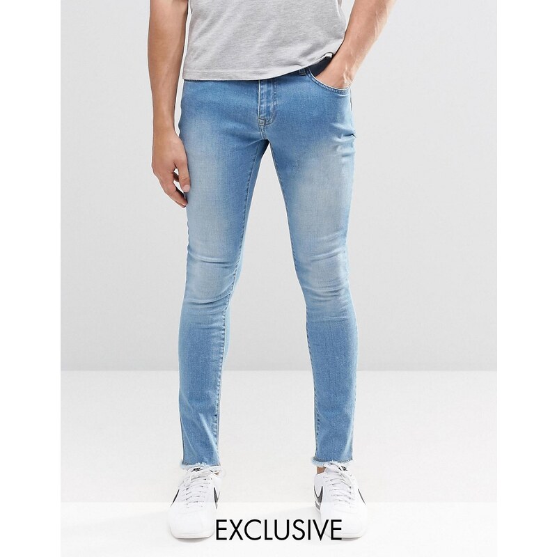 Brooklyn Supply Co - Dyker - Sehr enge Jeans mit abgeschnittenem Saum und heller Distressed-Waschung - Blau