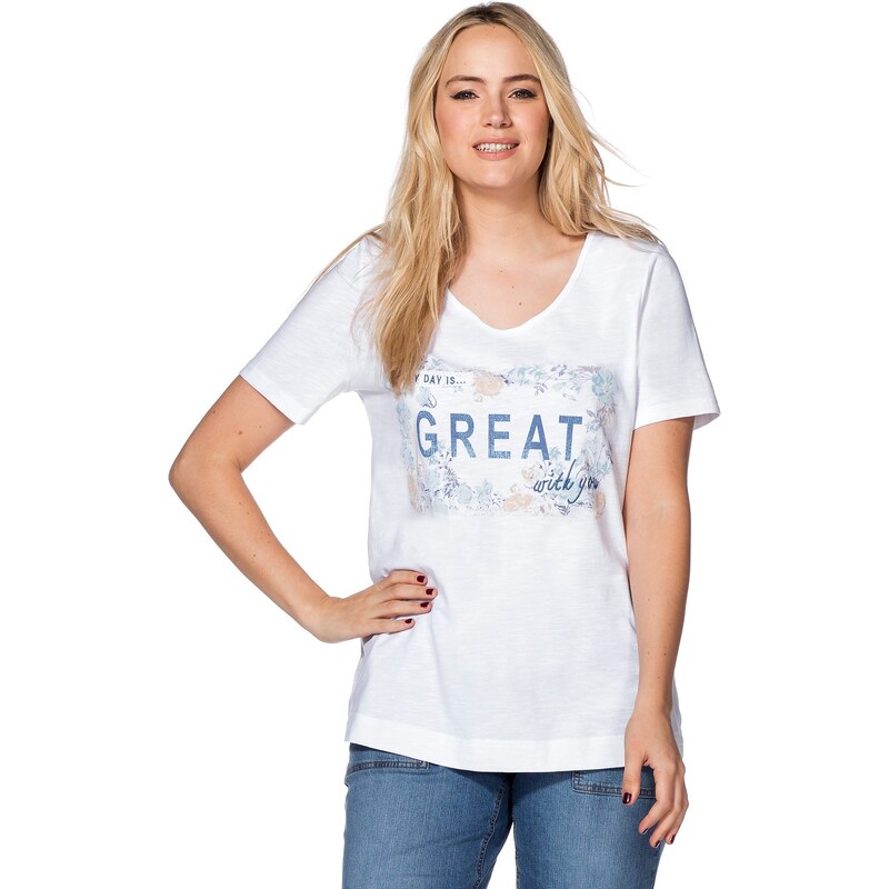 Große Größen: sheego Trend Shirt mit Blumendruck, weiß, Gr.40/42-56/58