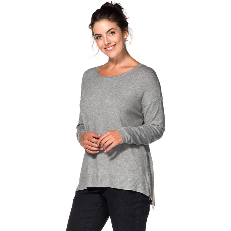 Große Größen: sheego Casual Oversized Pullover mit Zipper, grau meliert, Gr.40/42-56/58