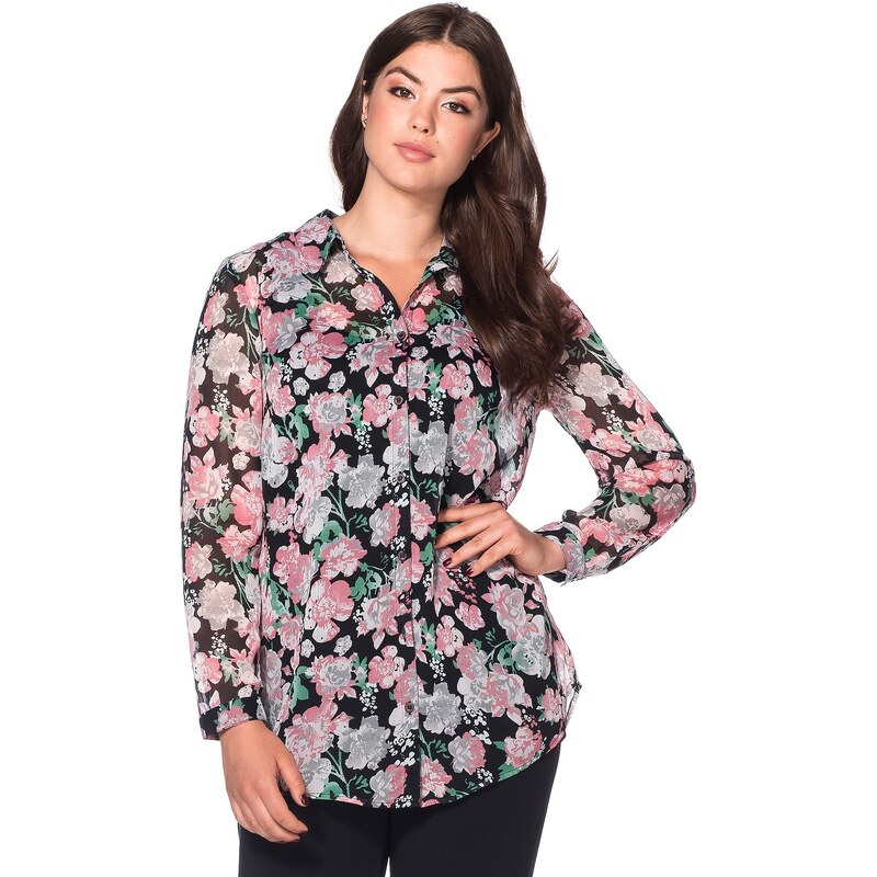 Große Größen: sheego Style Bluse mit Alloverdruck, schwarz-rosé, Gr.40-58