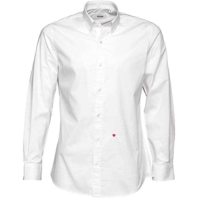 Moschino Herren Button Down Collar Solid Hemd mit langem Arm Weiß