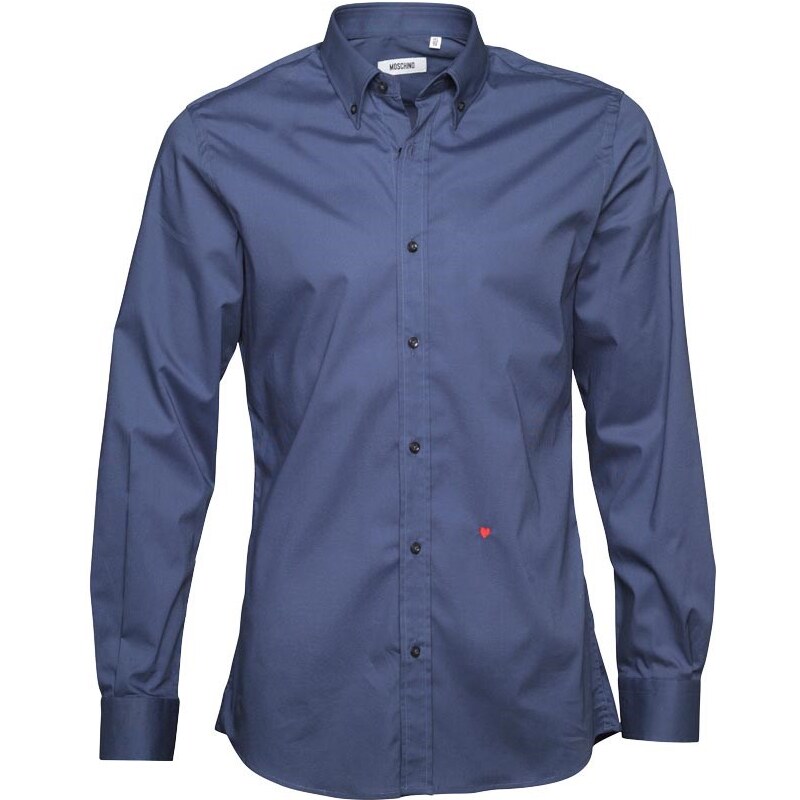 Moschino Herren Button Down Collar Solid Hemd mit langem Arm Blau