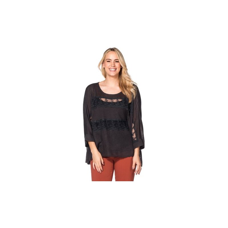 SHEEGO STYLE Damen Style Oversized-Pullover mit Spitzeneinsatz grau 40/42,44/46,48/50,52/54,56/58