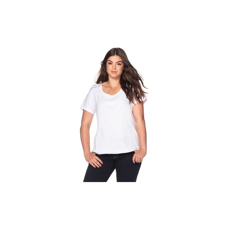 SHEEGO CASUAL Damen Casual T-Shirt mit Spitze weiß 40/42,44/46,48/50,52/54,56/58