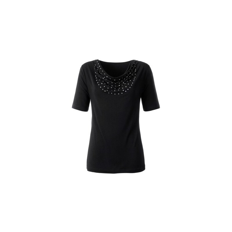 LADY Damen Lady Shirt mit Wasserfall-Kragen schwarz 36,38,40,42,44,46,48,50,52,54
