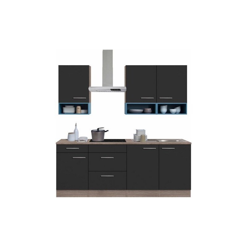 OPTIFIT Küchenzeile mit E-Geräten Korfu Breite 210 cm grau