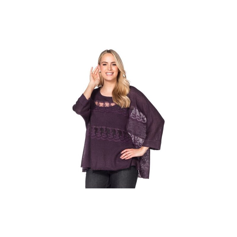 SHEEGO STYLE Damen Style Oversized-Pullover mit Spitzeneinsatz lila 40/42,44/46,48/50,52/54,56/58