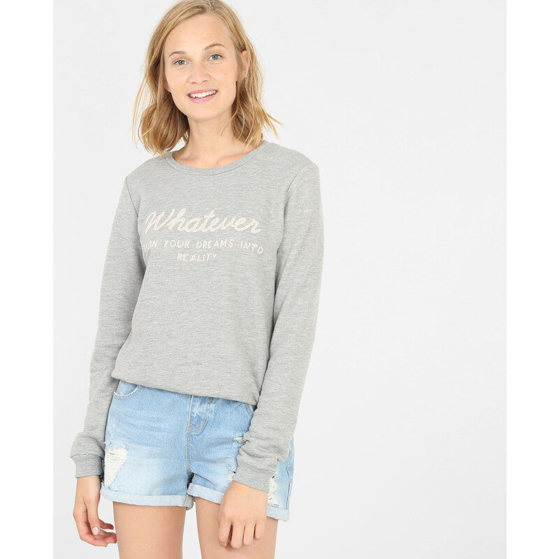 Sweatshirt mit Schriftzug Grau meliert, Größe S -Pimkie- Mode für Damen