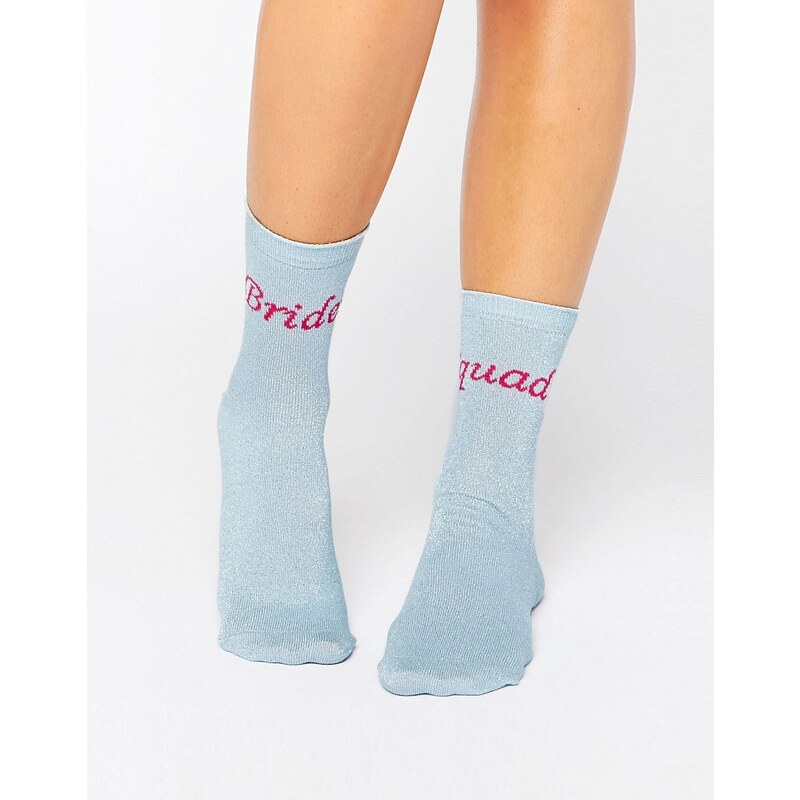 ASOS Bridesmaid - Socken mit Slogan in Glitzer-Optik - Blau