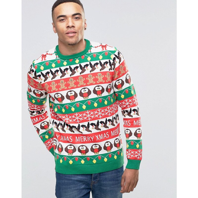 ASOS - Weihnachtspullover mit durchgehendem festlichen Muster - Mehrfarbig