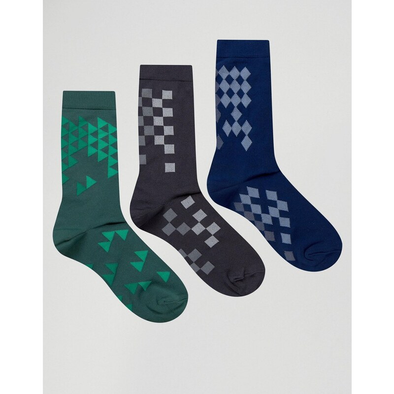 ASOS - Elegante Socken mit geometrischem Design, 3er-Pack - Mehrfarbig