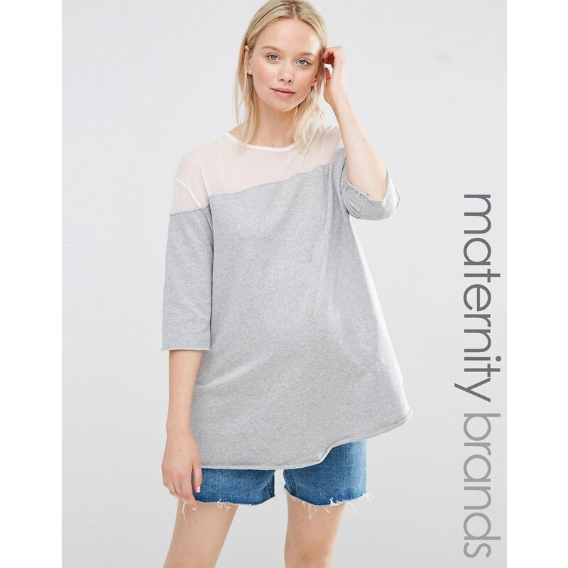 Bluebelle Maternity - Lounge - Sweatshirt mit Netzstoffeinsatz und ungesäumter Kante - Grau