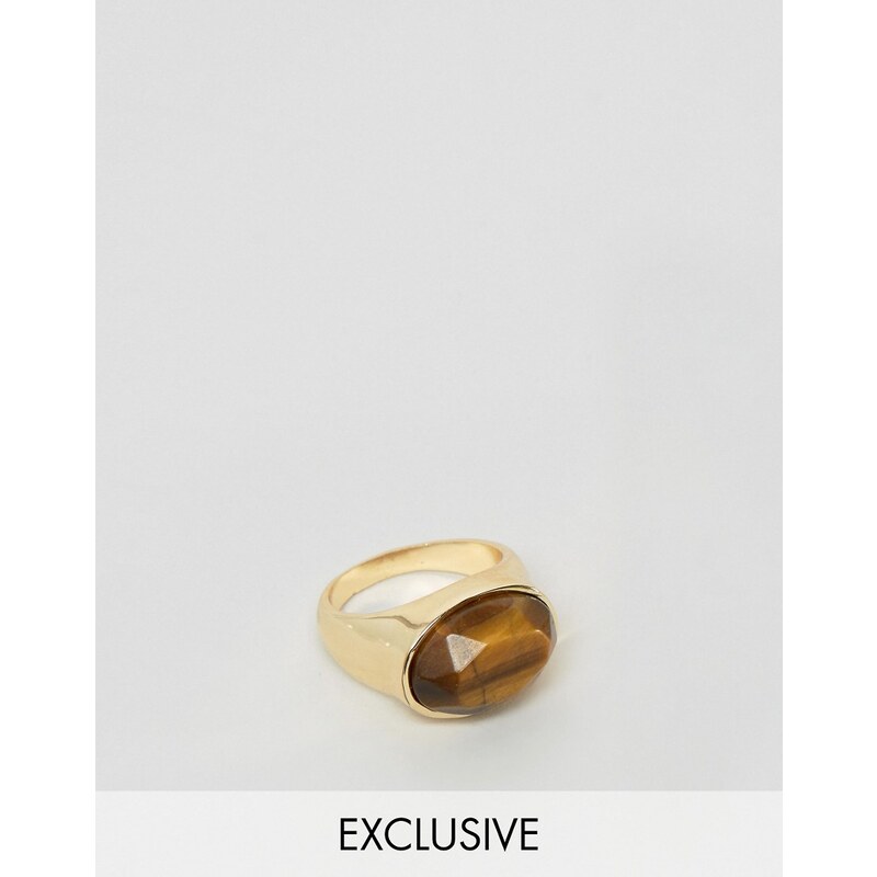 DesignB London DesignB - Goldener Ring mit Tigeraugenstein - Gold