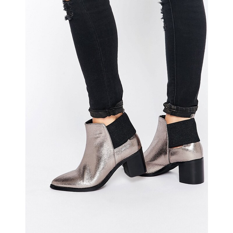 Lost Ink - Aimon - Ankle Boots mit Absatz in Silber-Metallic - Silber