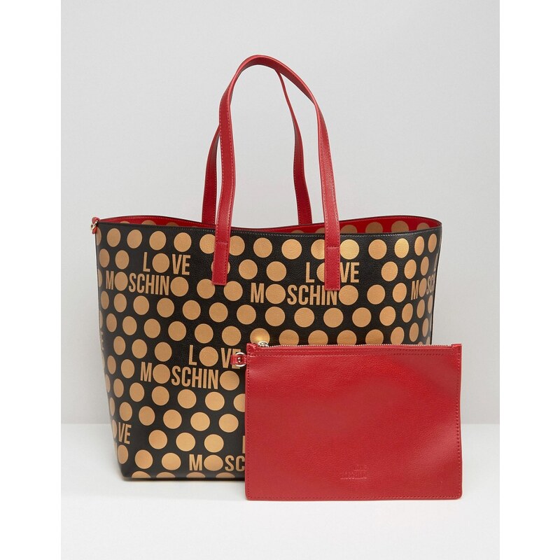 Love Moschino - Wendbare Einkaufstasche mit Punkten - Rot