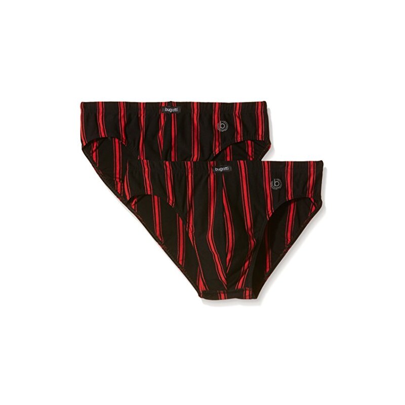 bugatti Underwear Herren Slip Kaskade, 2er Pack, Gestreift, Gr. XX-Large (Herstellergröße: XXL/8), Mehrfarbig (Farbgarnringel als Streifen schwarz/red)