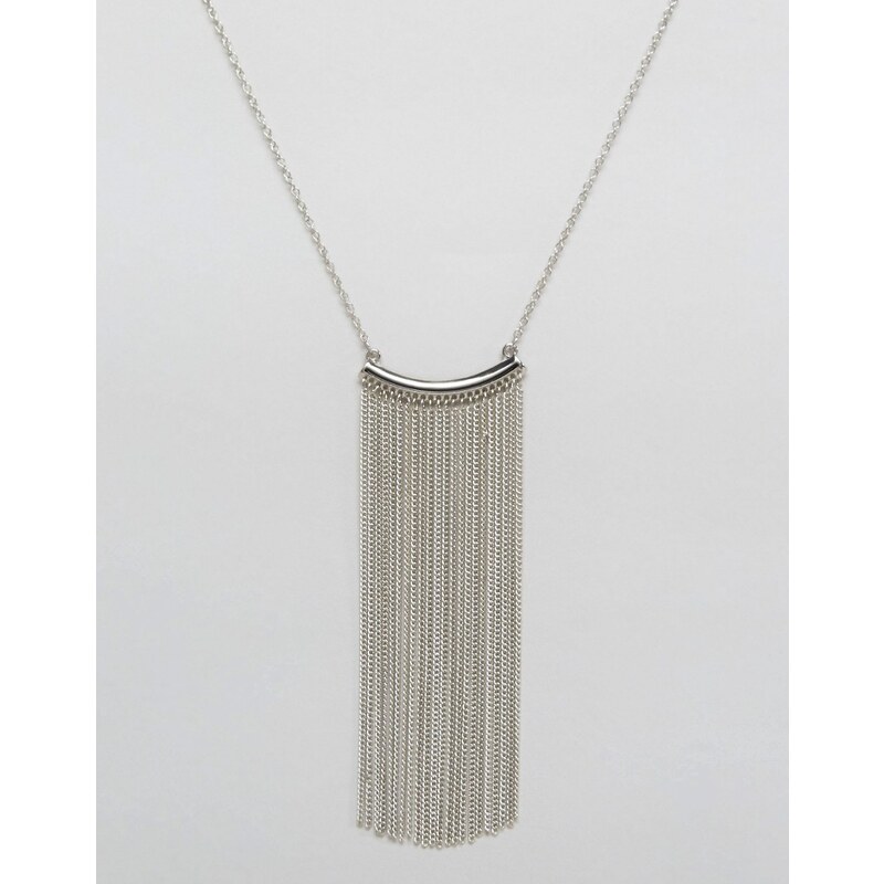 Nylon - Festival-Halskette mit tropfenförmigem Anhänger und Fransendesign - Silber