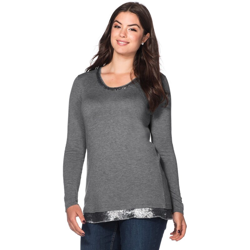 Große Größen: sheego Style Pullover mit Pailletten, grau meliert, Gr.40/42-56/58