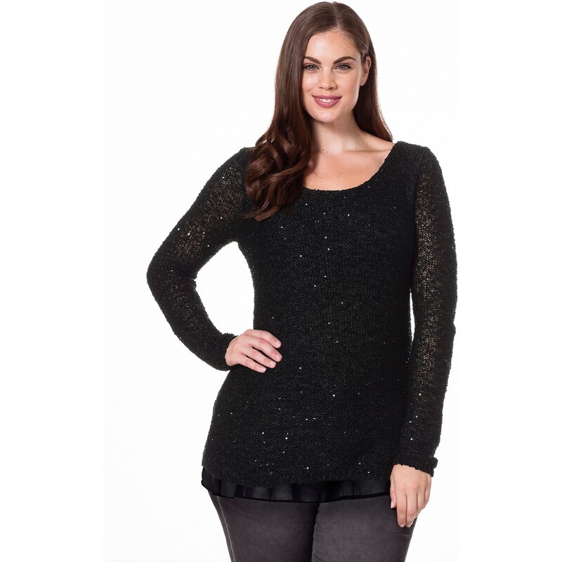 Große Größen: sheego Style 2-in-1-Pullover, schwarz, Gr.40/42-56/58