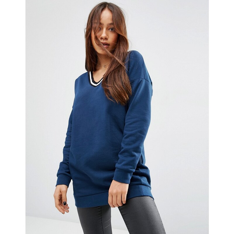 ASOS - Langes Sweatshirt mit Streifendesign - Blau