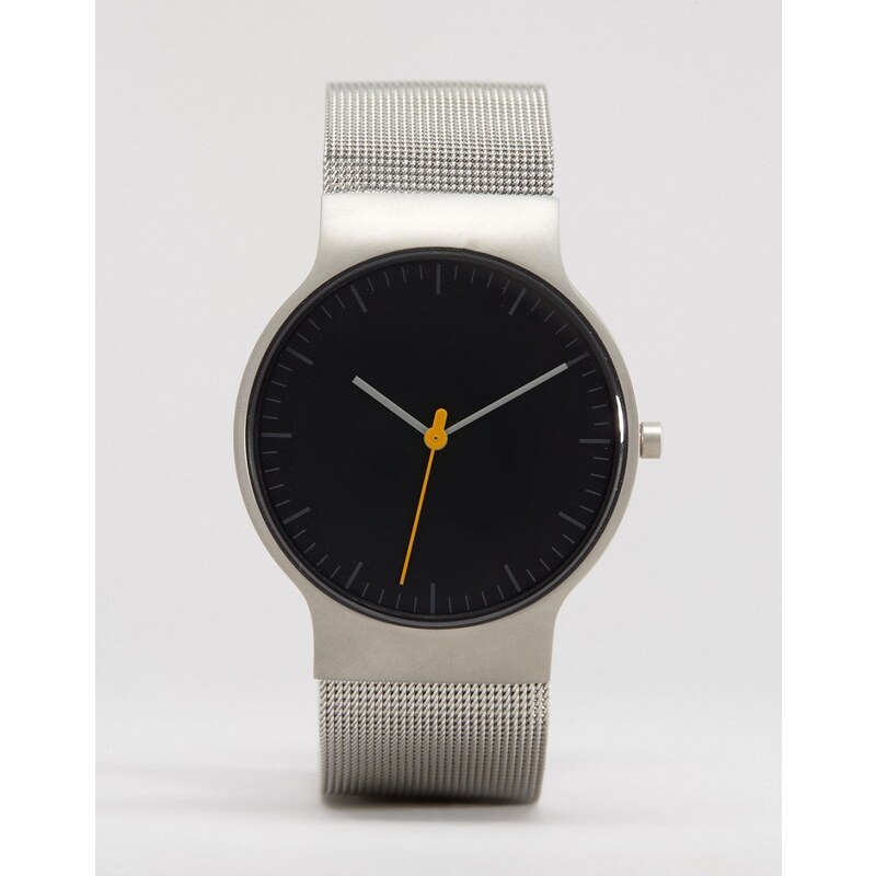 Braun - Klassische, silberne Uhr in Netzoptik mit schwarzem Zifferblatt - Silber