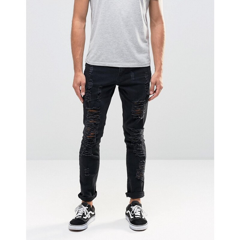 Hoxton Denim - Jeans-Skinny mit ausgebleichtem Effekt - Schwarz