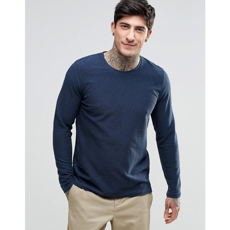 Minimum - Langärmliges, meliertes Shirt - Marineblau