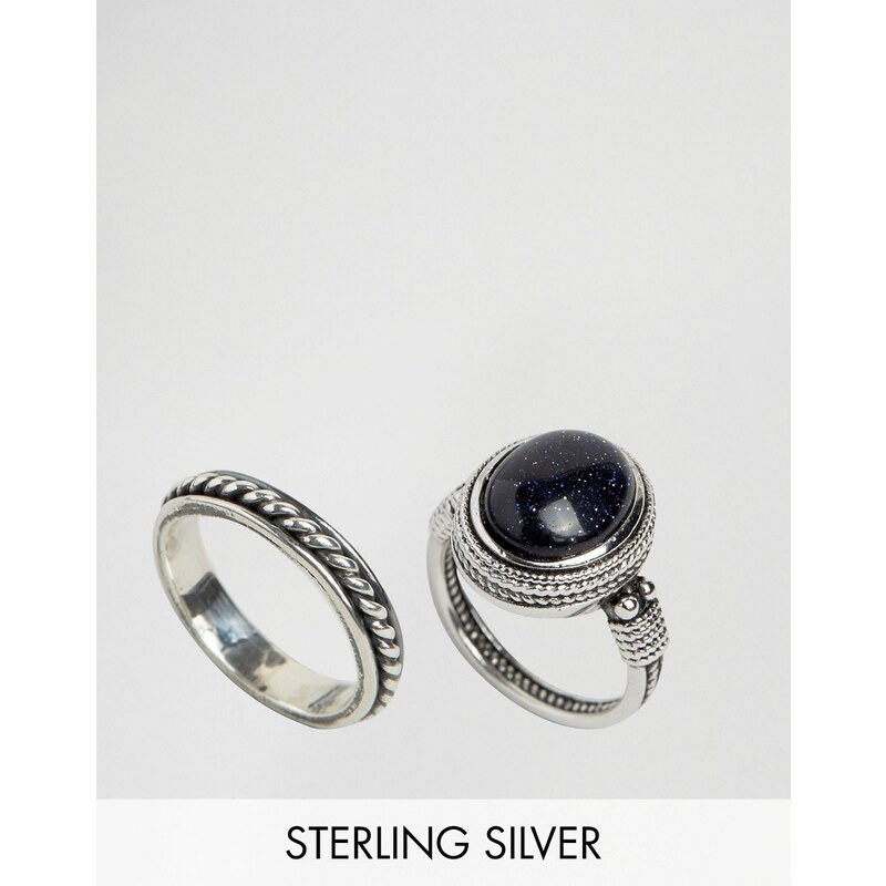 Rock N Rose - Halima - Ringe aus Sterlingsilber mit Sandstein, im Set - Silber