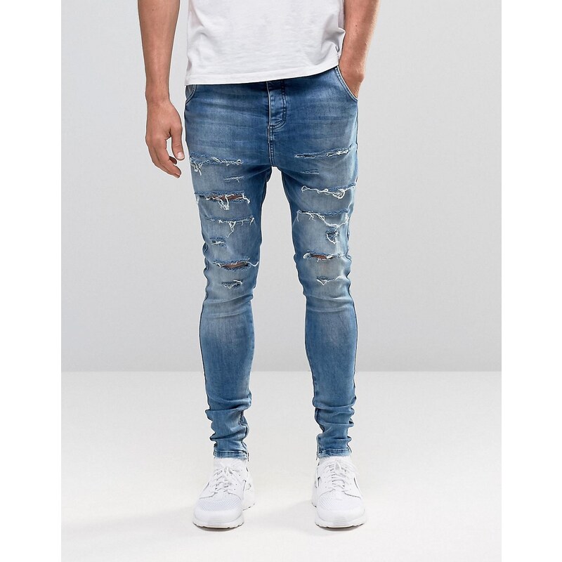 SikSilk - Harem-Jeans mit Oberschenkelrissen - Blau