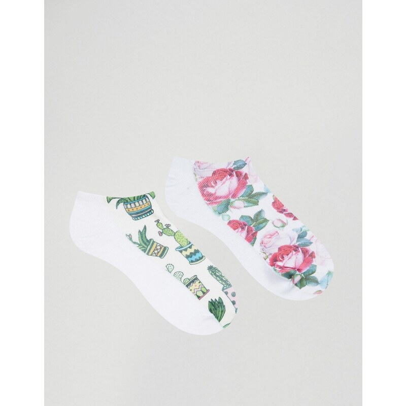7X - Socken im 2er Pack mit Kaktus- und Blumenmuster - Mehrfarbig